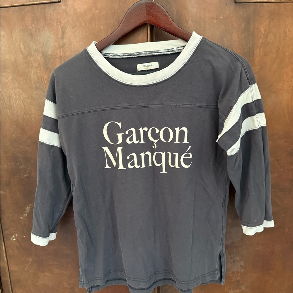 Madewell Navy and White Long Sleeve Tee